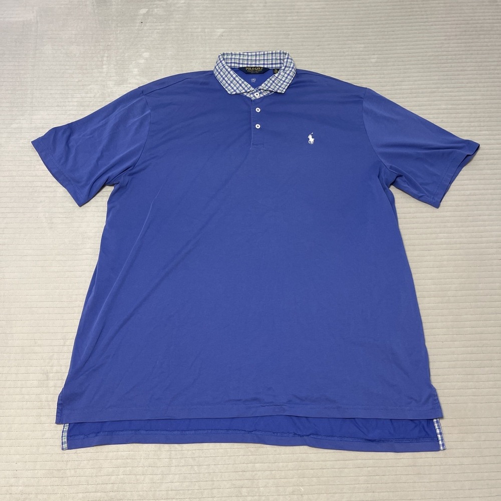 Polo Ralph Lauren Polo Golf Mens 2XL Blue Plaid Collar Classic Pony Logo